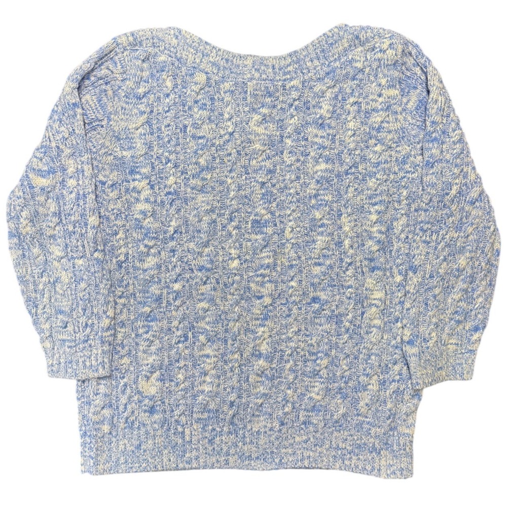 Lands End Blue White Cable Knit Sweater Gold Button Pullover Women Large - Picture 2 of 7